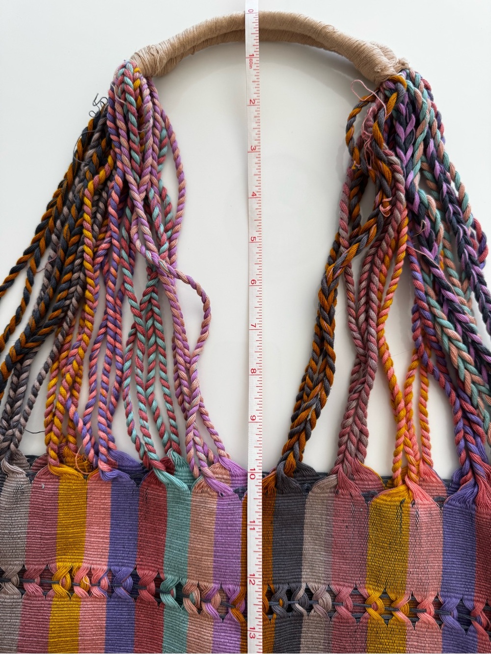 Handwoven Multicolor Striped Market Tote Braided Handles Artisan Beach Bag NWOT - Picture 4 of 6